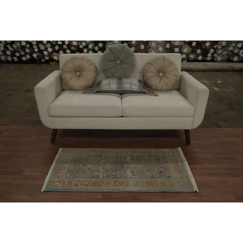 Hand Knotted Oriental 100% Wool Carpet Traditional All-Over Navy Blue & Blues Ziegler Area Rug - 3' 10'' X 2' 0''