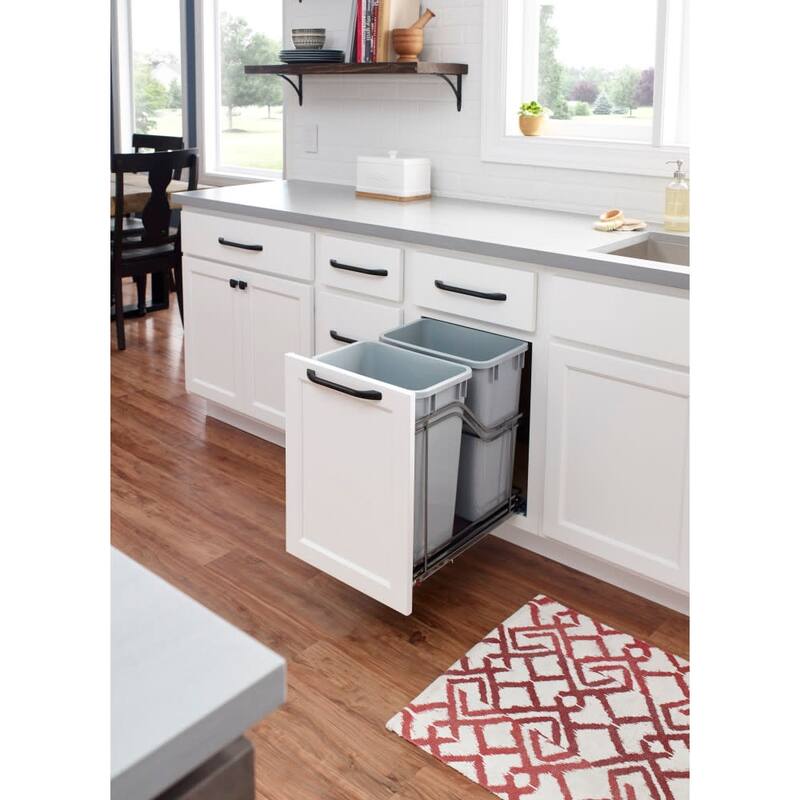 Hardware Resources 15" Bottom Mount Double Bin Pull Out Trash Can with