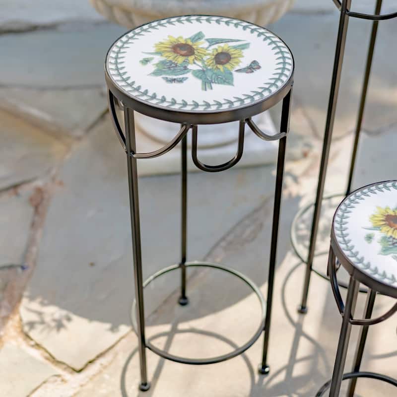"Marisol" Set of 3 Round Nesting Iron Mosiac Plant Stands - 11.81X11.81X27.17