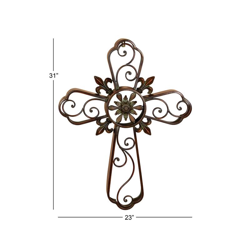 Brown Metal Scroll Cross Home Wall Decor
