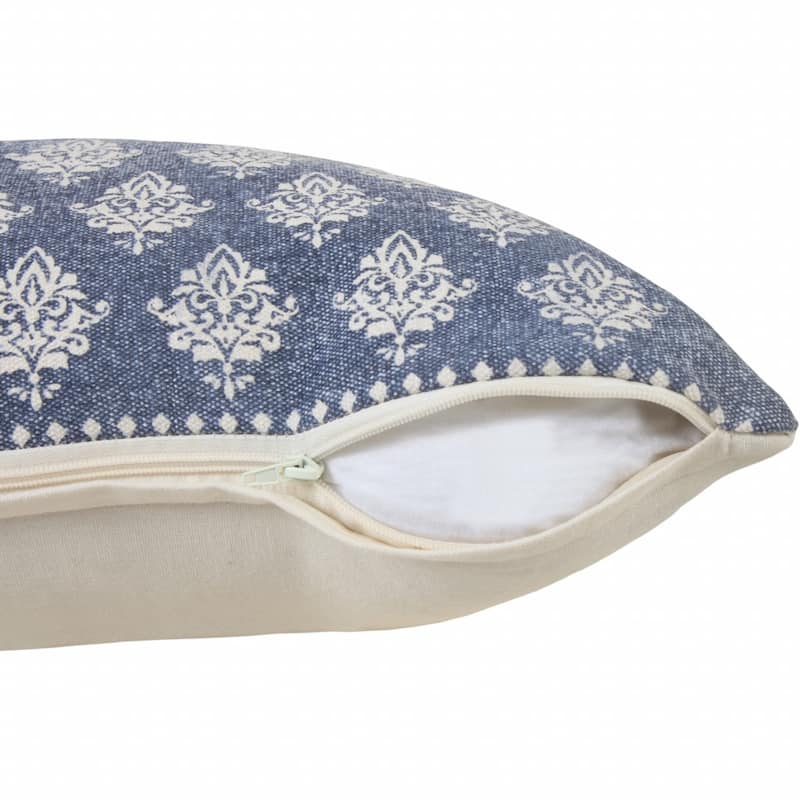 HomeRoots 14" X 36" Vintage Indigo Blue And White 100% Cotton Geometric Zippered Pillow