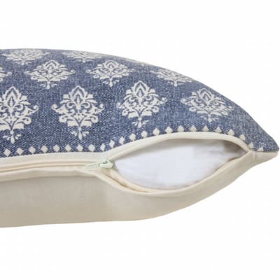 HomeRoots 14" X 36" Vintage Indigo Blue And White 100% Cotton Geometric Zippered Pillow