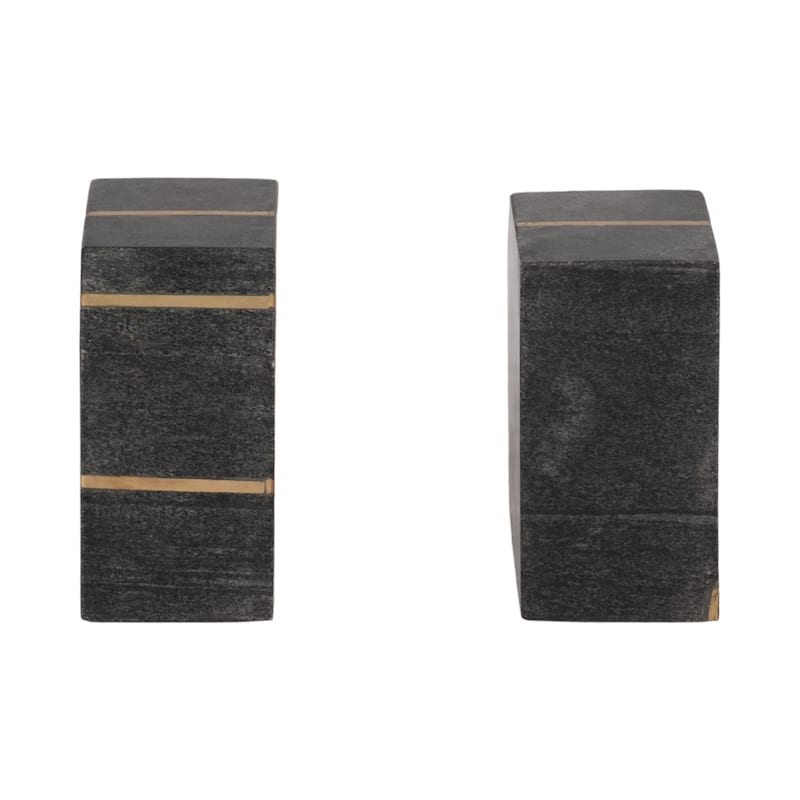Set of 2 Marble Bookends - Contemporary White and Gold Polished Decorative Bookends - Book Display for Home or Office