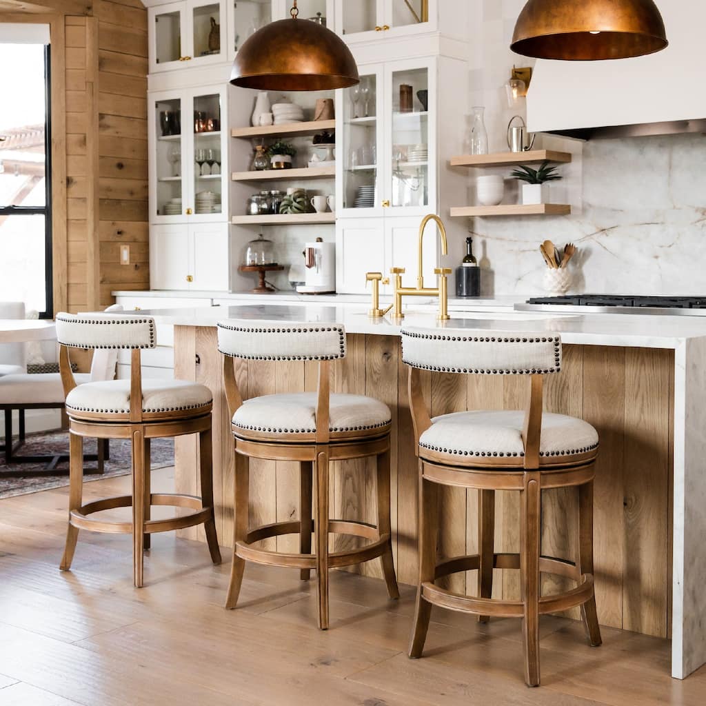 Maven Lane Alexander Upholstered Swivel Solid Wood Counter Bar Stool