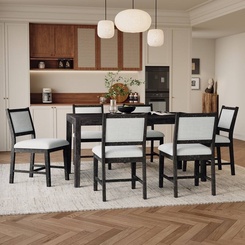 7-Piece Retro Dining Table Set for 6, 1 Rectangular Wood Dining Table Set for 6 with Upholstered Chairs