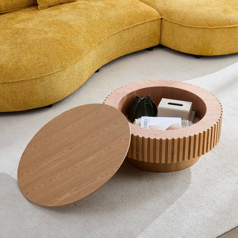 31.49'' Nesting Handcraft Drum Coffee Table with Storage - Ash