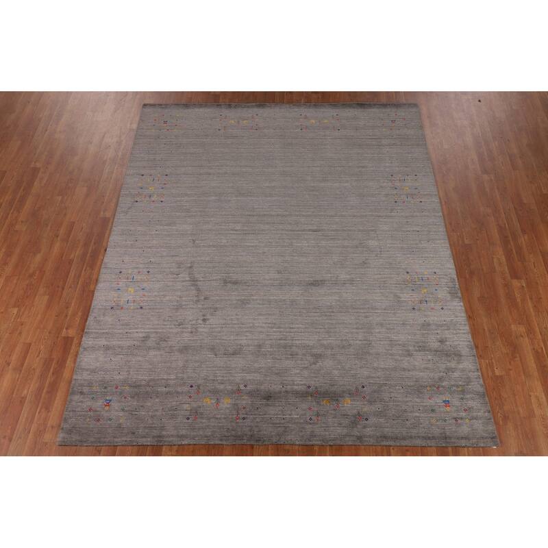 Earth Tone Gabbeh Indian Area Rug Silk Carpet - 8'0" X 9'9"