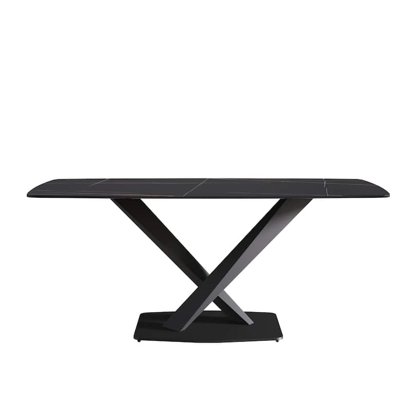 71" Modern Dining Table with Slate Stone Top and Metal Legs, Marble Dining Table