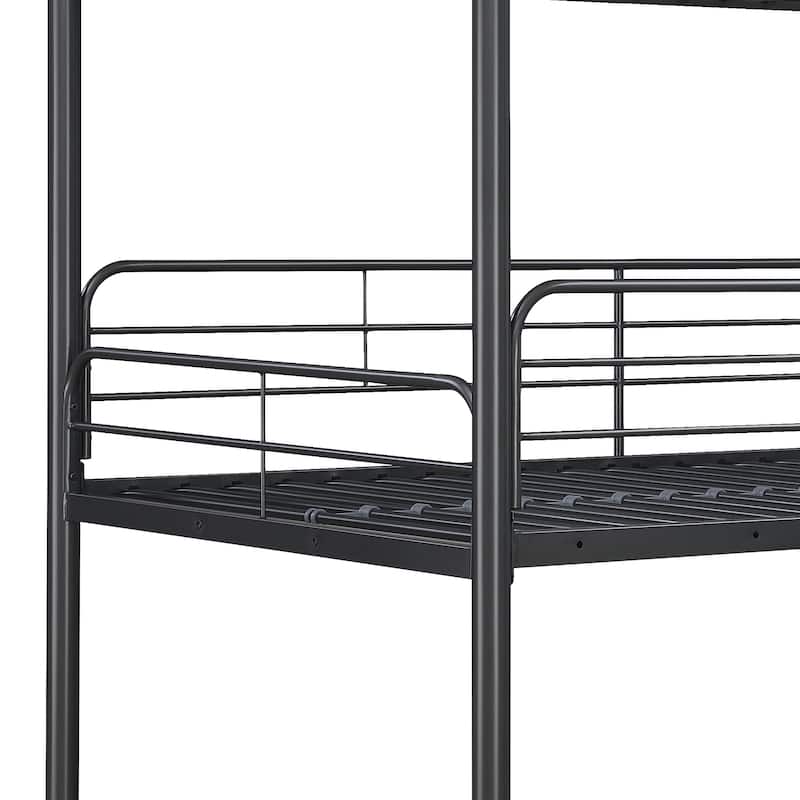 Black Twin over Twin Size Metal Triple Bunk Bed with Ladder & Fence