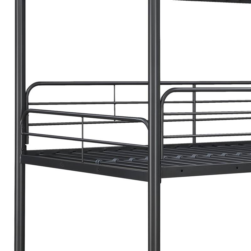 Metal Triple Bunk Bed with Ladder & Fence