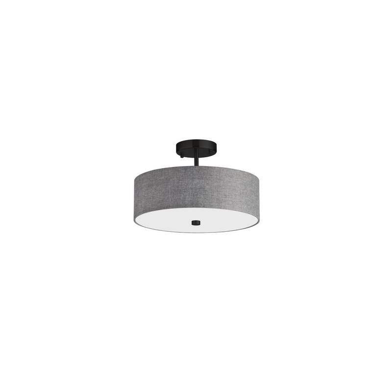 3-Light Semi-Flush Mount Ceiling Light - Matte Black Finish, White Shade - 14.25
