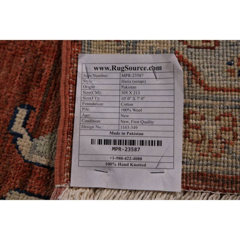 Vegetable Dye Heriz Serapi Oriental Area Rug Handmade Wool Carpet - 7'0"x 10'0"