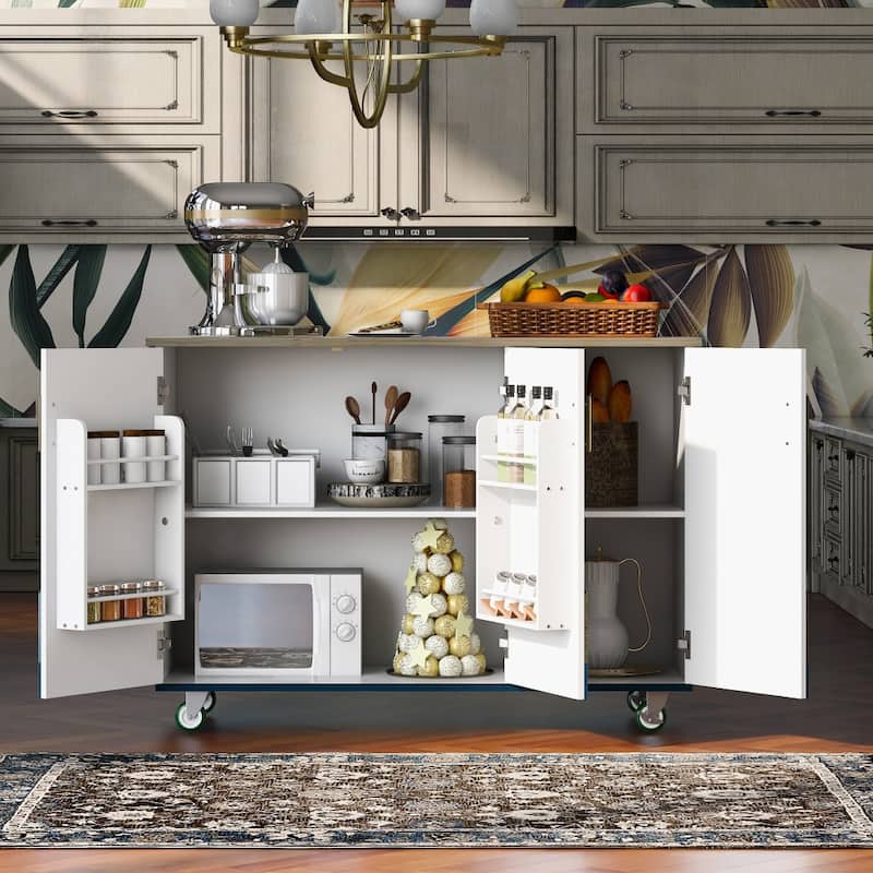 47"D Wood Kitchen Island with Drop Leaf, with Internal Storage Rack