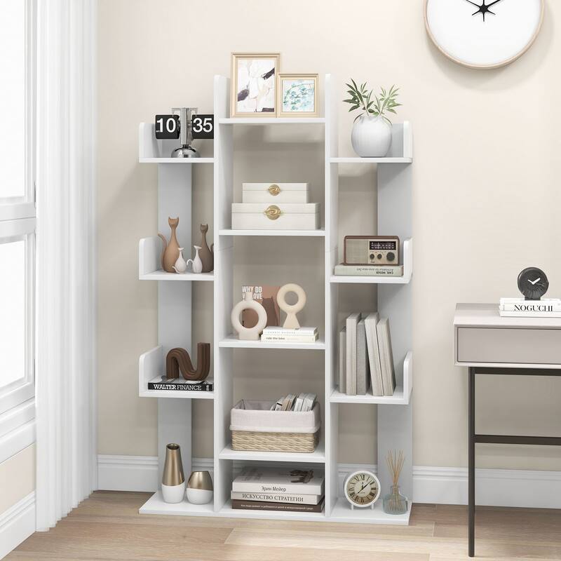 Costway 1/2 PCS Bookshelf Tree-Shaped Bookcase with 13 Storage Shelf