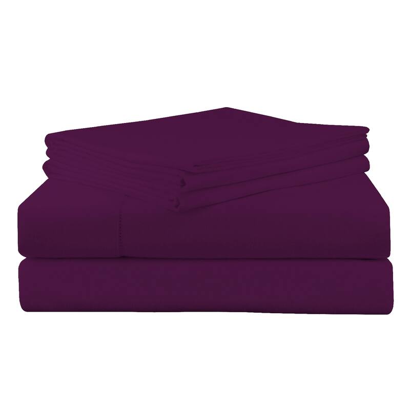 Pointehaven 200 GSM Superior Heavyweight Flannel Cotton Deep Pocket Bed Sheet Set - Plum - Twin