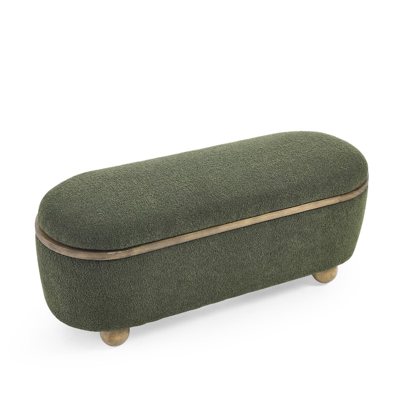 Storage Ottoman Bench for Bedroom, 43" Upholstered Oval Footstool with Hidden Storage, End of Bed Long Velvet Bench