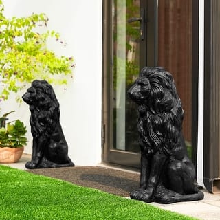Glitzhome Set of 2 MGO Majestic Sitting Guardian Lion Statues Porch Sculpture Outdoor Indoor