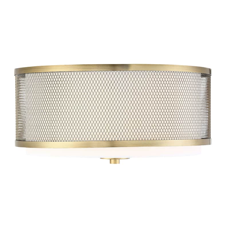 Meridian M60018 3 Light 15" Wide Flush Mount Drum Ceiling Fixture - Natural Brass