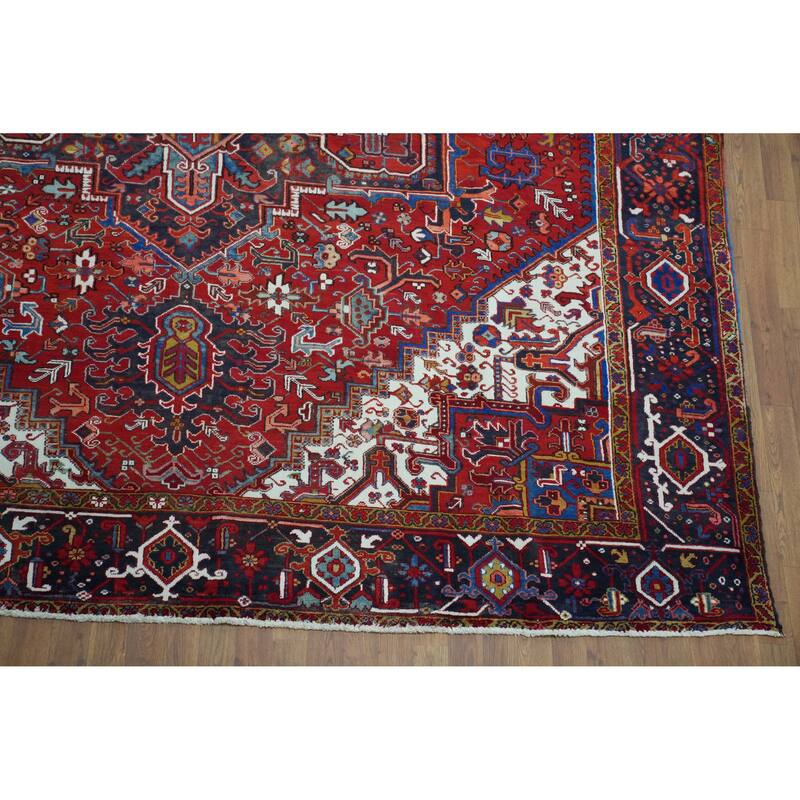 Heriz Serapi Persian Vintage Area Rug Hand-Knotted Wool Carpet - 9'8" x 12'7"