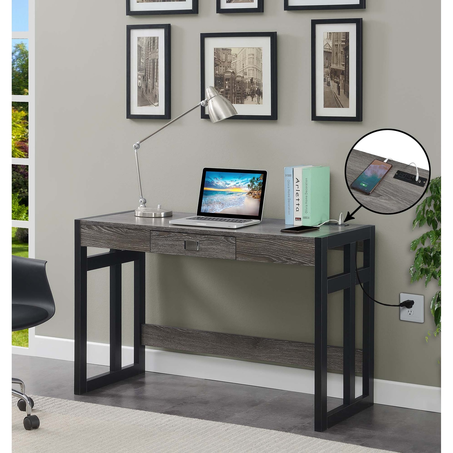 Convenience Concepts Monterey 47" Desk with Charging Station