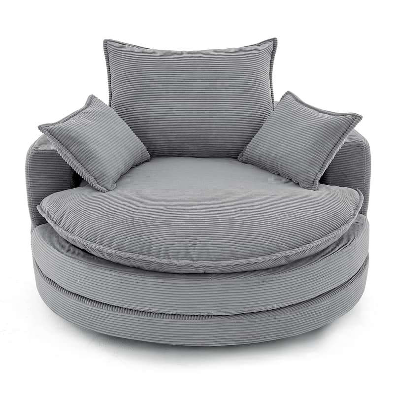 Roomfitters Swivel Barrel Chair with Dual-Layer Cushion and 3 Pillows, Comfy Accent Chair for Home or Office