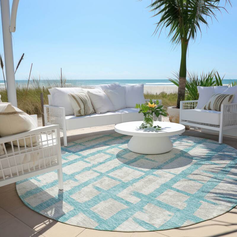 Machine Washable Indoor/ Outdoor Chantille Contemporary Ombre Rug - Teal - 8' x 8'