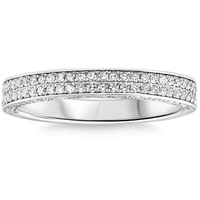 1/2Ct Pave Diamond Wedding Ring Stackable Wedding Band Gold Lab Grown