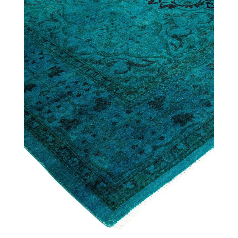 Overton Hand Knotted Wool Vintage Inspired Modern Contemporary Overdyed Blue Area Rug - 4' 1" x 5' 10"