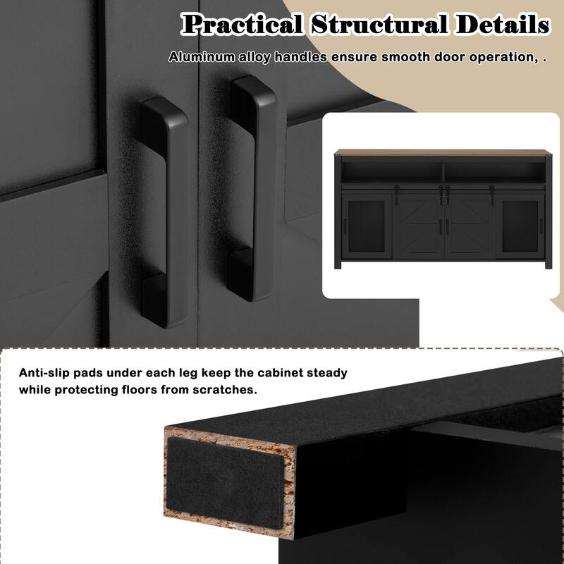 59.3" Sliding Barn Door Sideboard with Mesh Panels