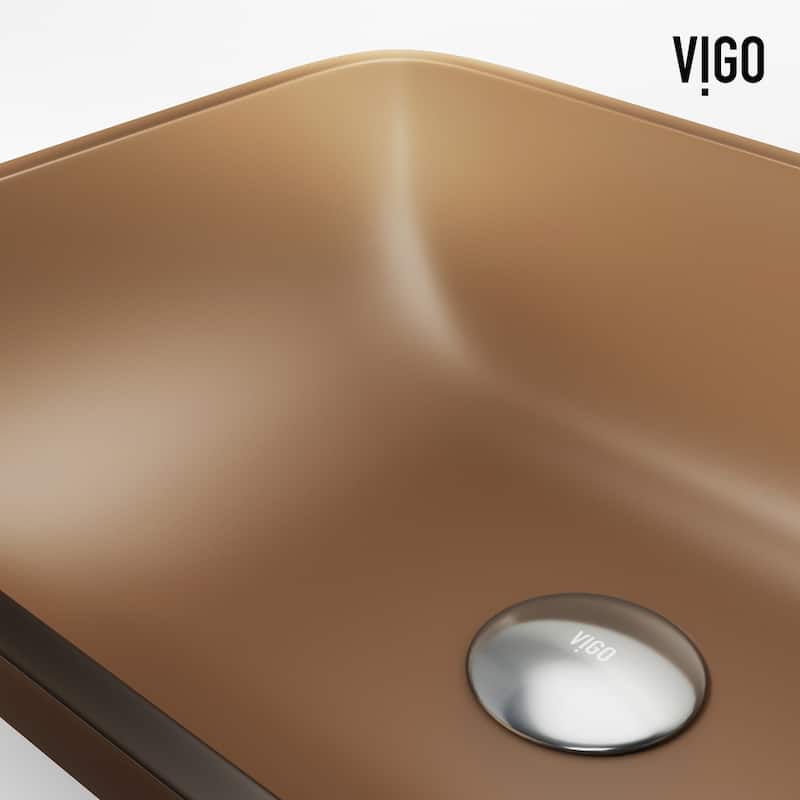 VIGO Sottile 18"L x 13"W x 4"H Glass Rectangular Vessel Bathroom Sink in Amber