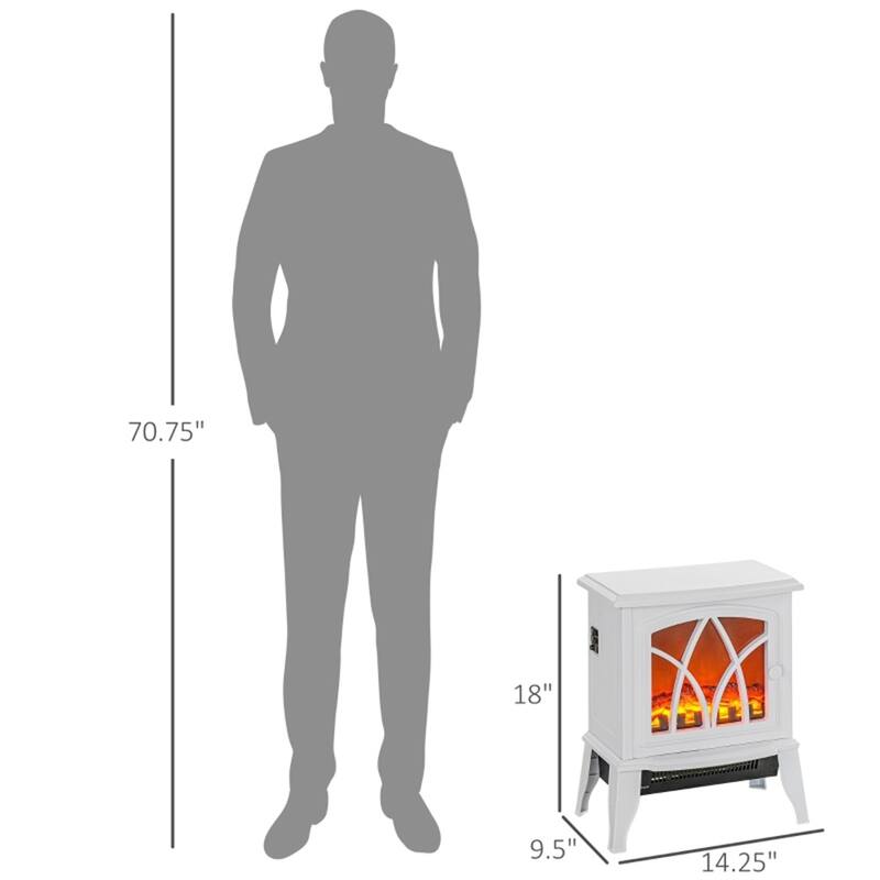 White Electric Fireplace Stove with Tempered Glass and 2 Heat Settings 323 Sq. Ft. Coverage - 14.25" W x 9.5" D x 18" H