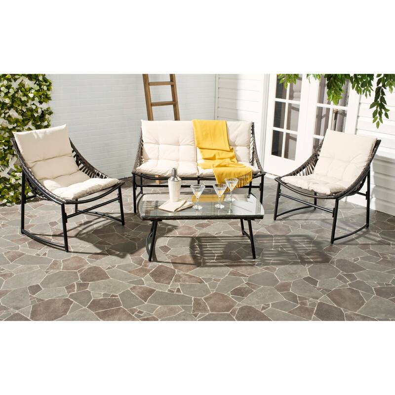 SAFAVIEH Outdoor Hildrun Rattan 4-Piece Set - 28W x 30D x 50H