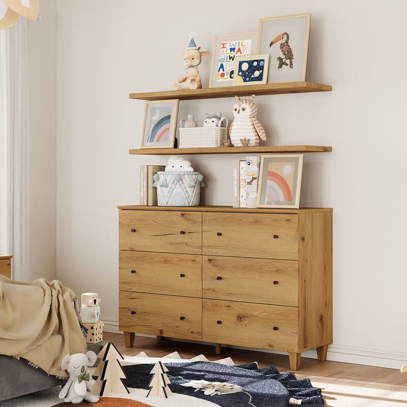 Wood Dresser with 6 Drawers for Bedroom, Closet, Nursery