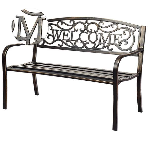 slide 2 of 10, Costway Garden Bench Outdoor Furniture Porch Path Loveseat Chair - See Details Bronze