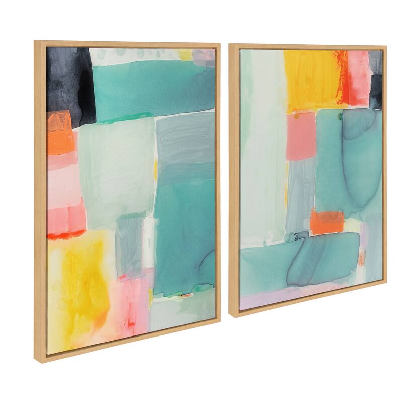 Kate and Laurel Sylvie United Framed Canvas Art Set by Amy Lighthall - 2 Piece Set 23x33 - Natural