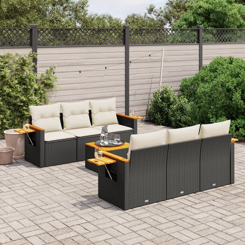 vidaXL Garden Sofa Set Black PE rattan Large Foldable Garden Sofa Set - 21.7 x 21.7 x 14.6 in