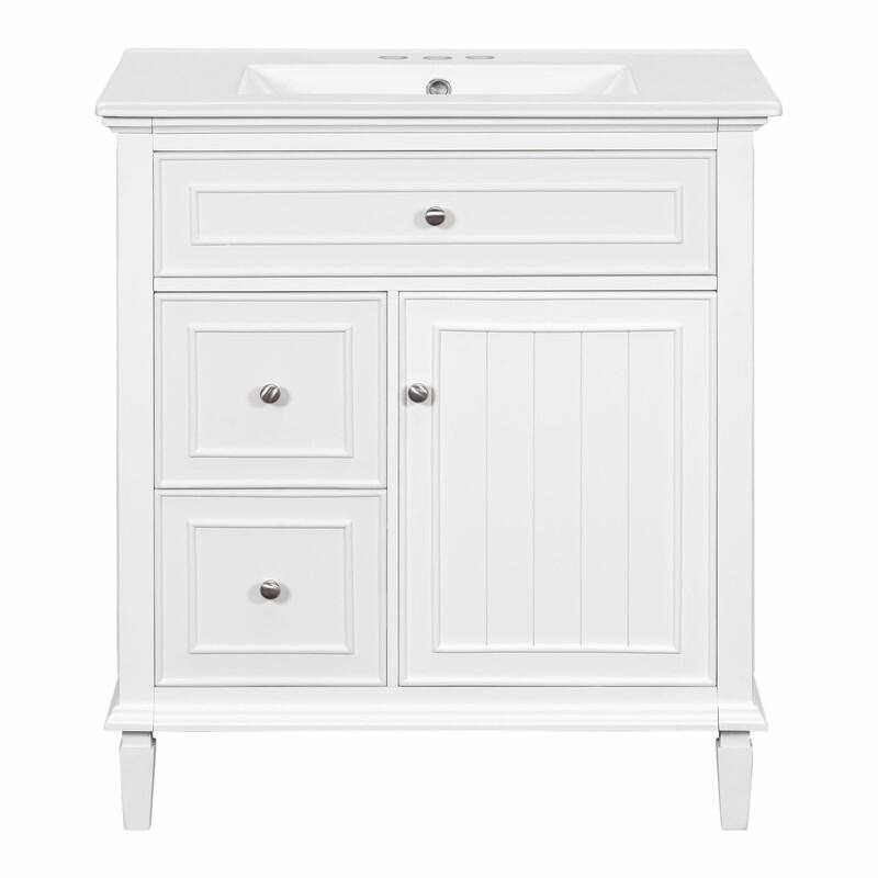 30 Inch Bathroom Vanity with Sink, Modern Vanity Cabinet with One Flip Drawer and Two Storage Drawers