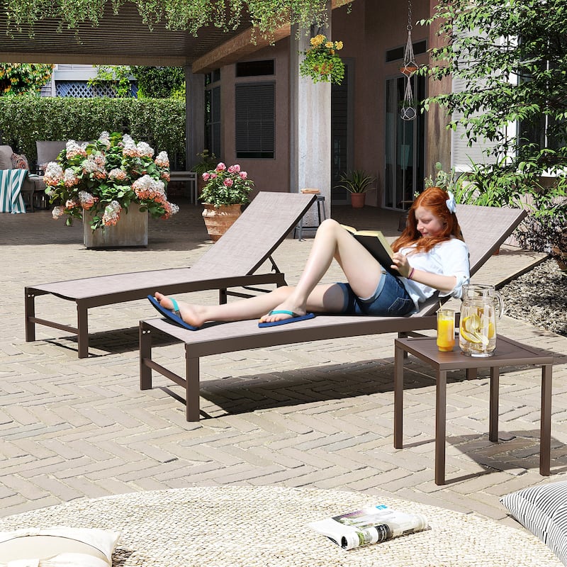 Outdoor Aluminum Chaise Lounge Chairs and Side Table, Sun Lounger with Adjustable Backrest