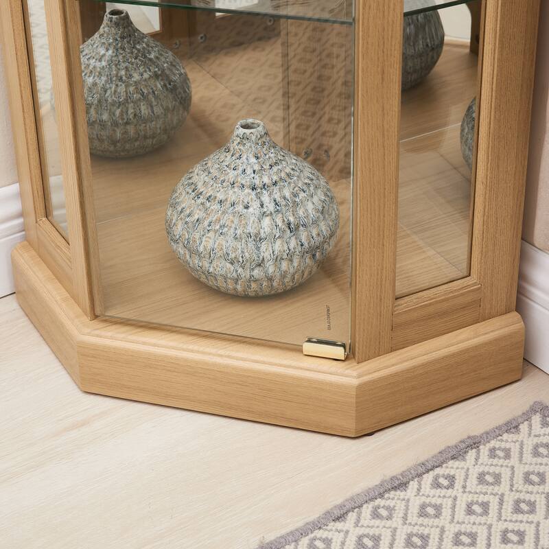 Lighted Corner Curio Cabinet - Display Case for Living Room, Antique Collectibles, Wine & Bar Glass Storage