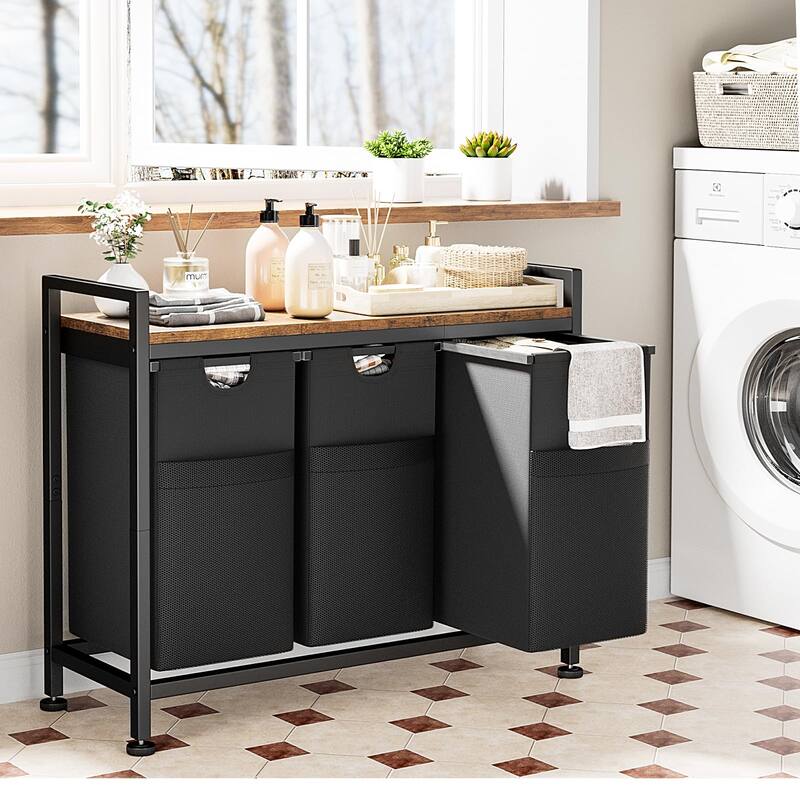Laundry Sorter 112L/142L Laundry Hamper Organizer Laundry Basket with Removable Bags - Black