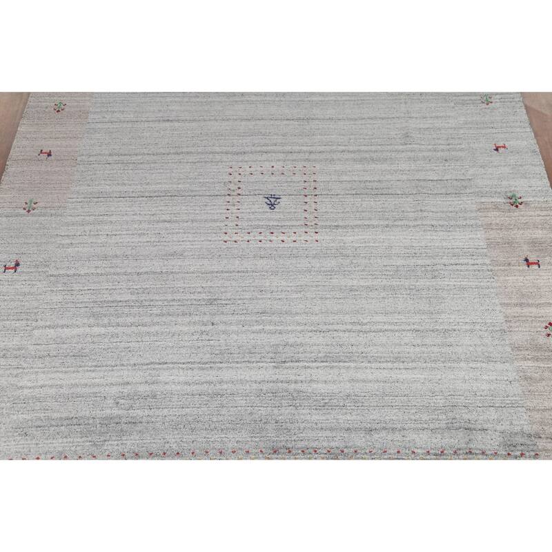 Striped Gabbeh Indian Area Rug Handmade Oriental Grey Wool Carpet - 6'9"x 8'2"