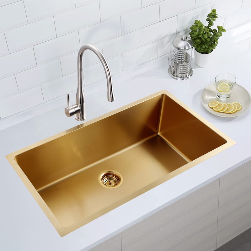 CB HOME 33" Drop-in Single Bowl Stainless Steel/Gold Kitchen Sink