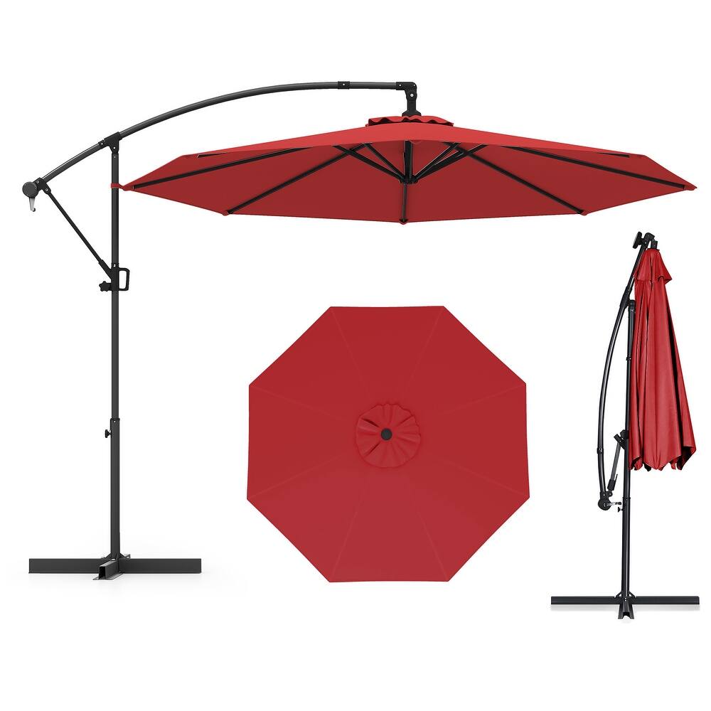 Gymax 10 FT Patio Offset Umbrella w/ X-shaped Base Infinite Tile &