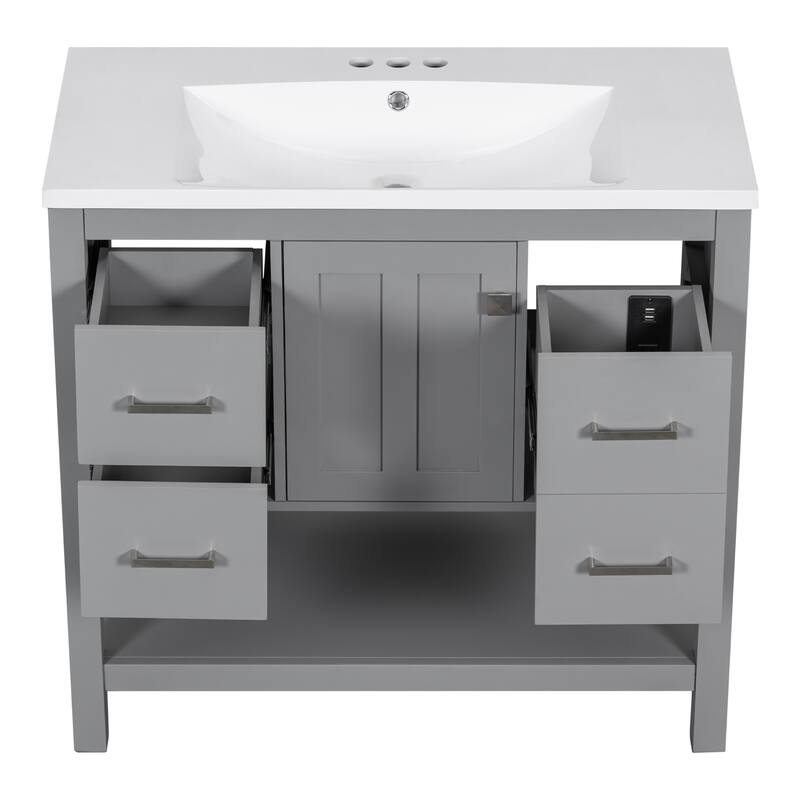 36'' Bathroom Vanity with Sink and USB Charging, 1 Door, 2 Shallow