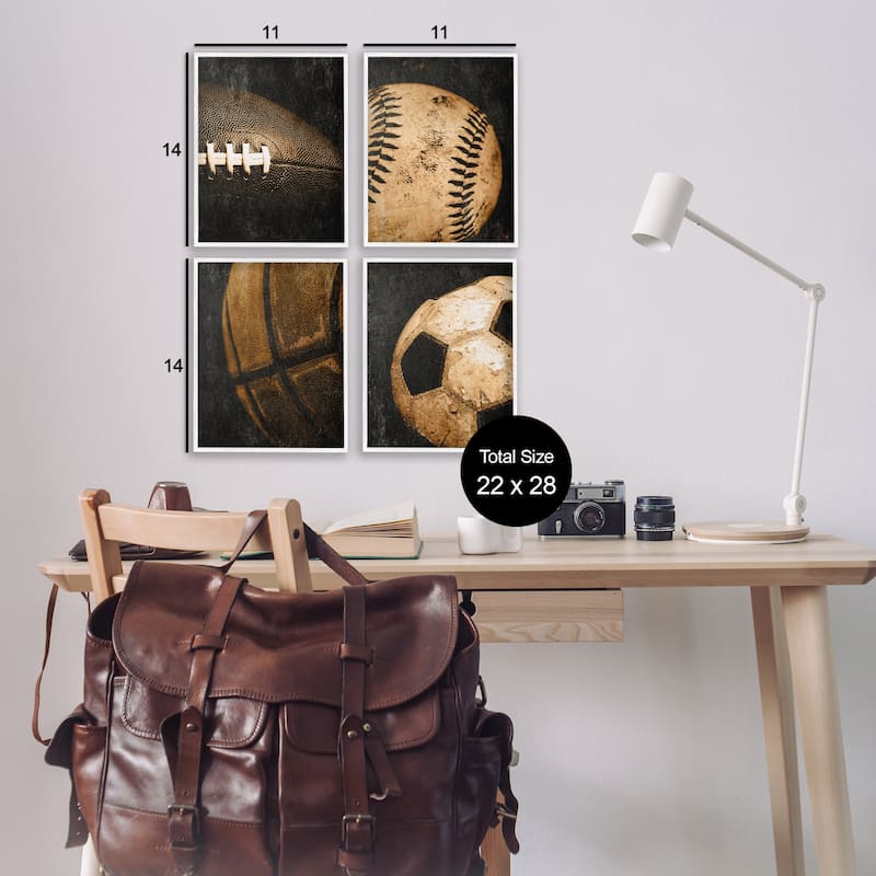Stupell Distressed Vintage Sports Balls Framed Giclee Art Design By Kim Allen (Set of 4)