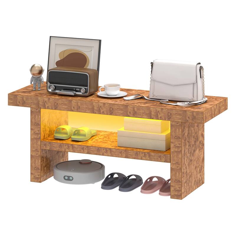 Moasis Entryway Bench with Warm LED Light, Wooden Storage Bench for Hallway