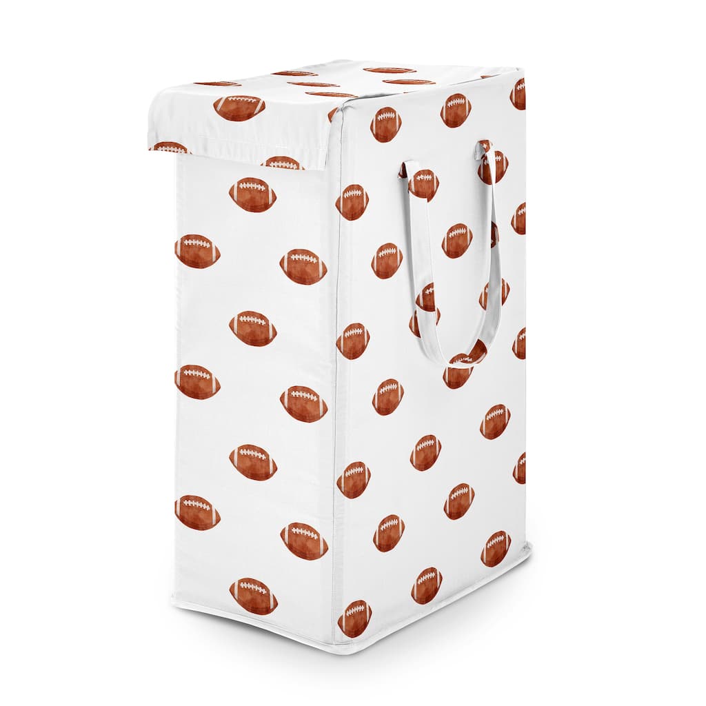Sweet Jojo Designs Brown/White Football Boy Foldable Laundry Hamper with Handles -for Watercolor Vintage Sport Themed Collection