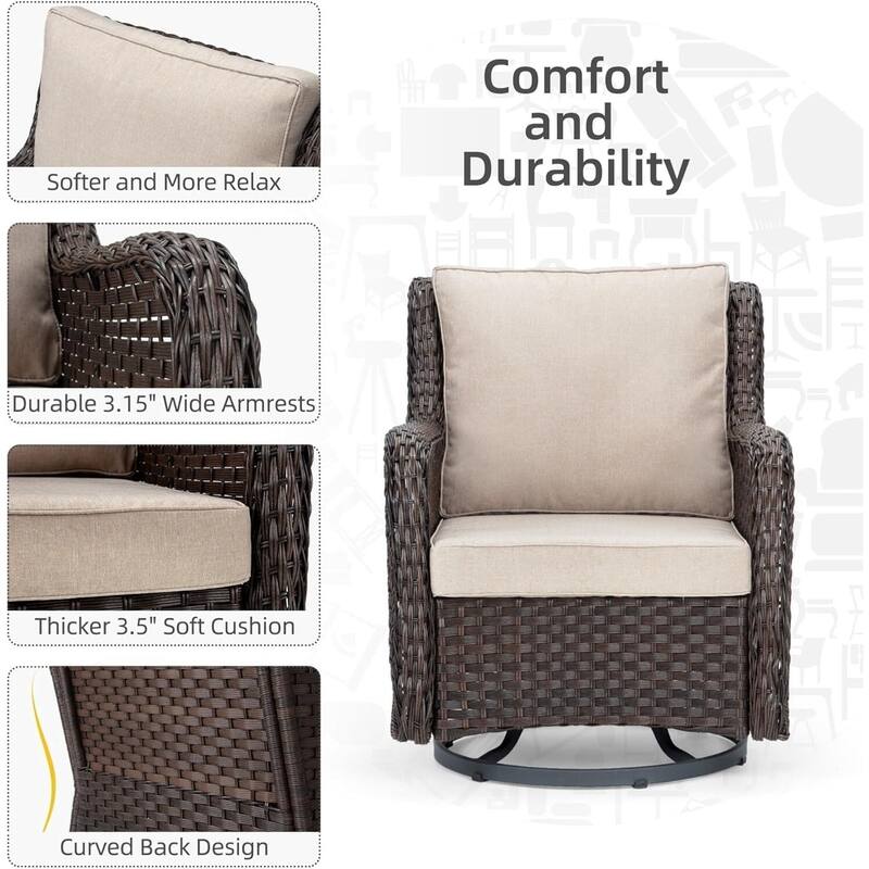 3 PCS Patio Rattan Swivel Rocking Chairs Set with Coffee Table for Backyard Garden Porch