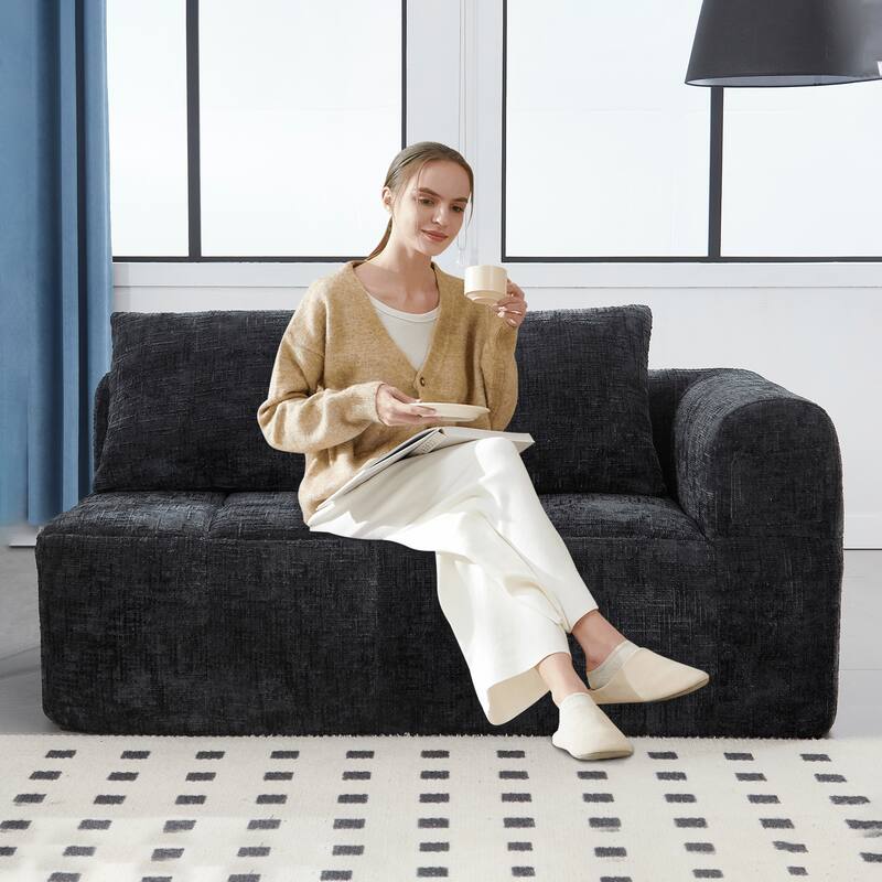 Chenille Loveseat Sofa, Minimalist Modular Sleeper for Living RoomS
