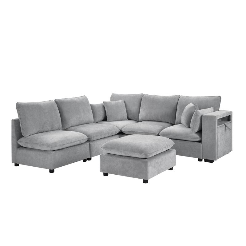 GDFStudio - Modular 93.7" 5-Seat Chenille Sectional Sofa with Storage & USB